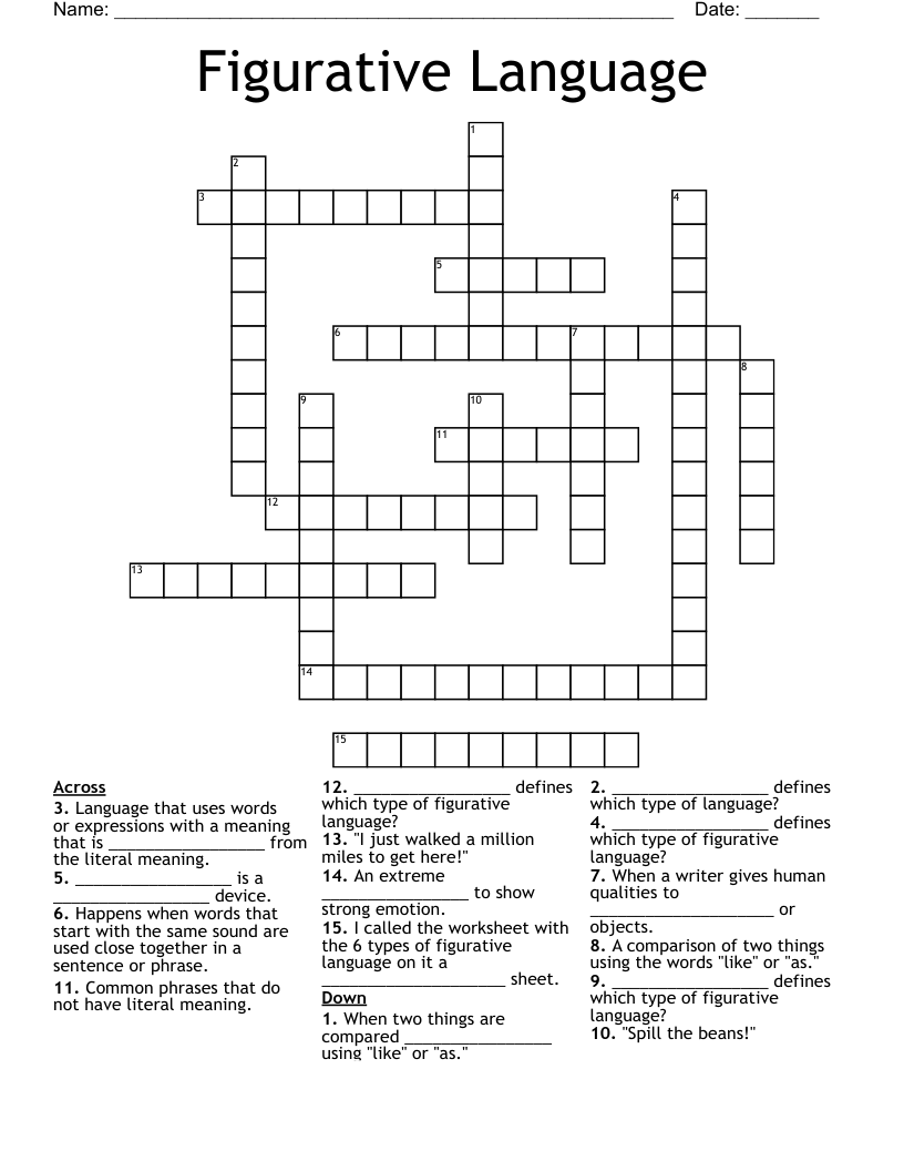Figurative Language Crossword