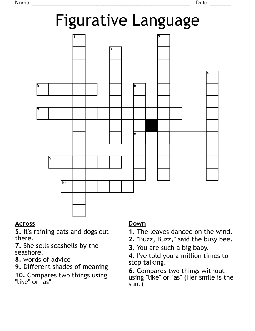 Figurative Language Crossword