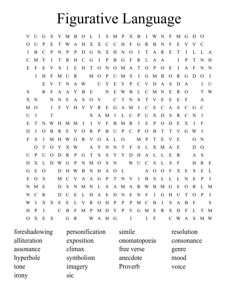 Figurative Language Word Search