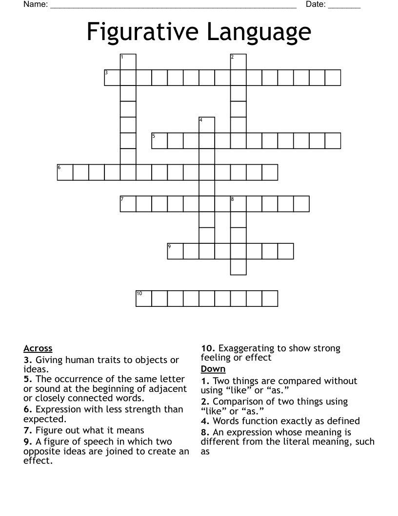 Figurative Language Crossword
