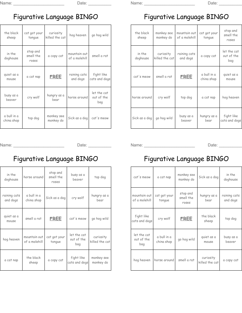 Figurative Language BINGO 