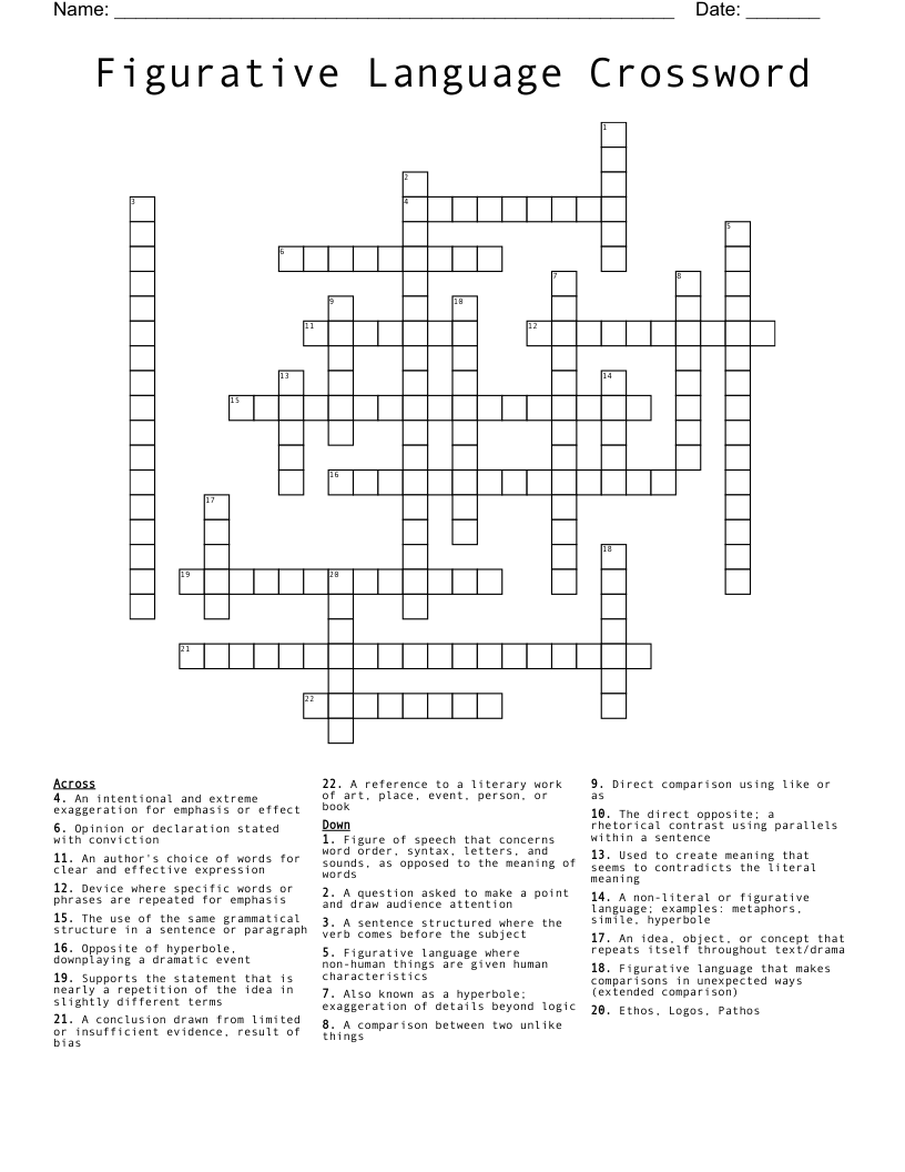 Figurative Language Crossword