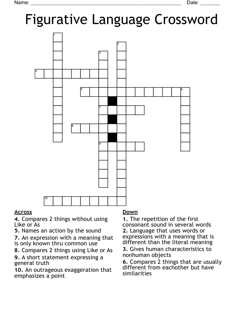 Figurative Language Crossword