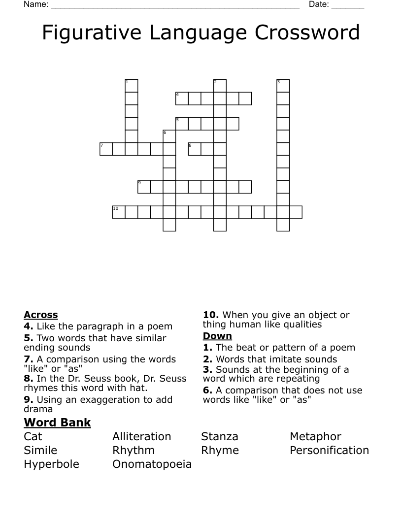 Figurative Language Crossword