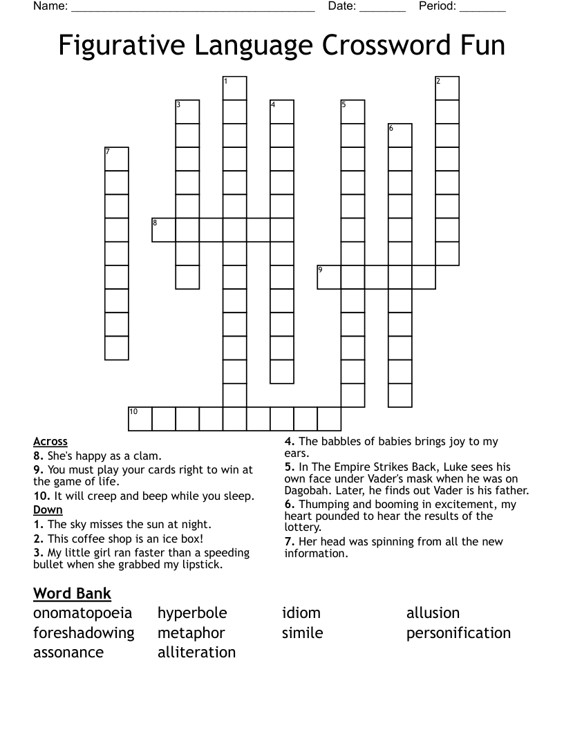 Figurative Language Crossword Fun