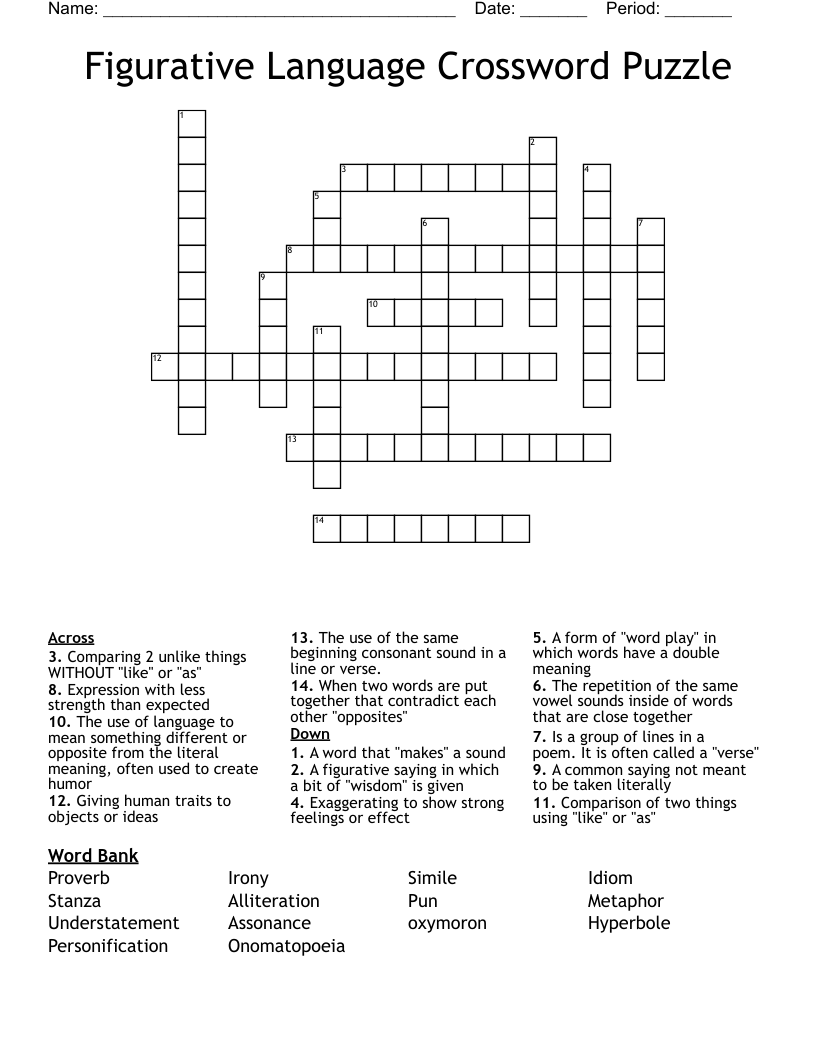 Figurative Language Crossword Puzzle