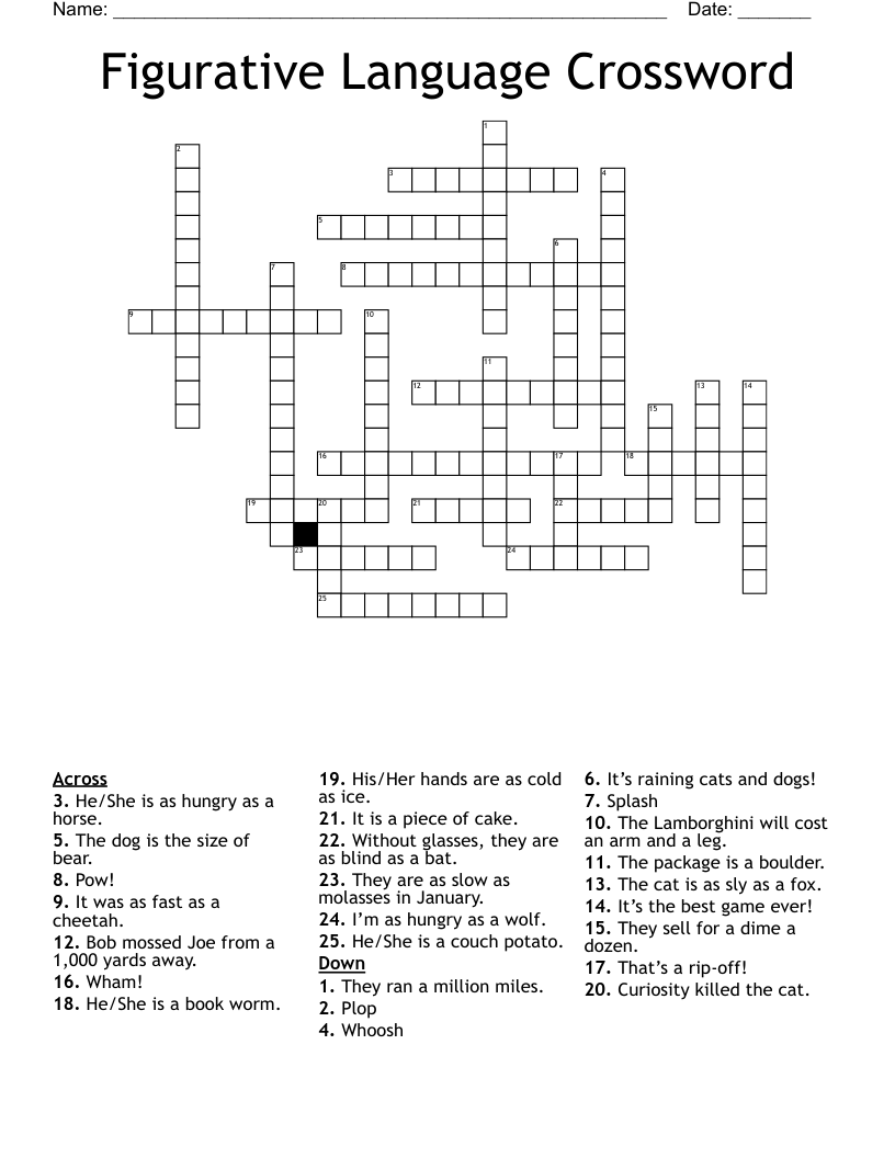 Figurative Language Crossword 