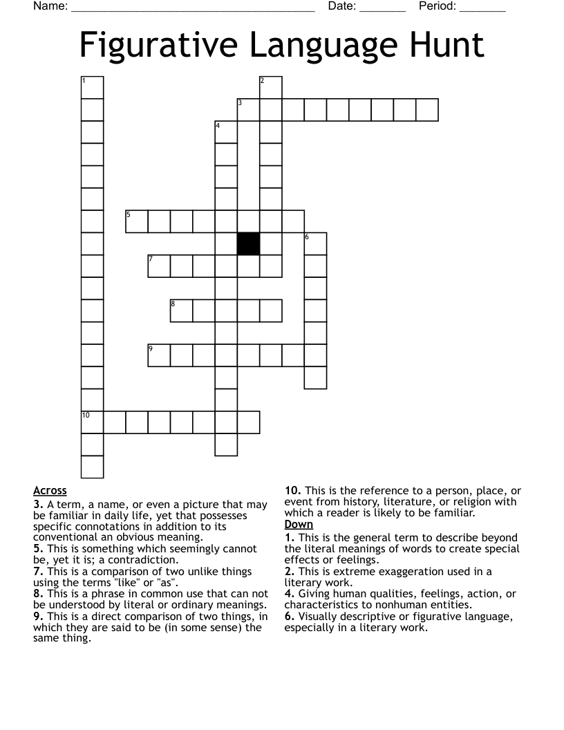 Figurative Language Hunt Crossword