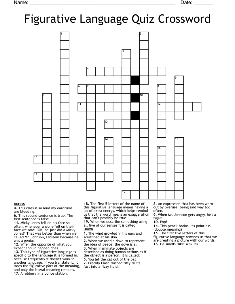 Figurative Language Quiz Crossword