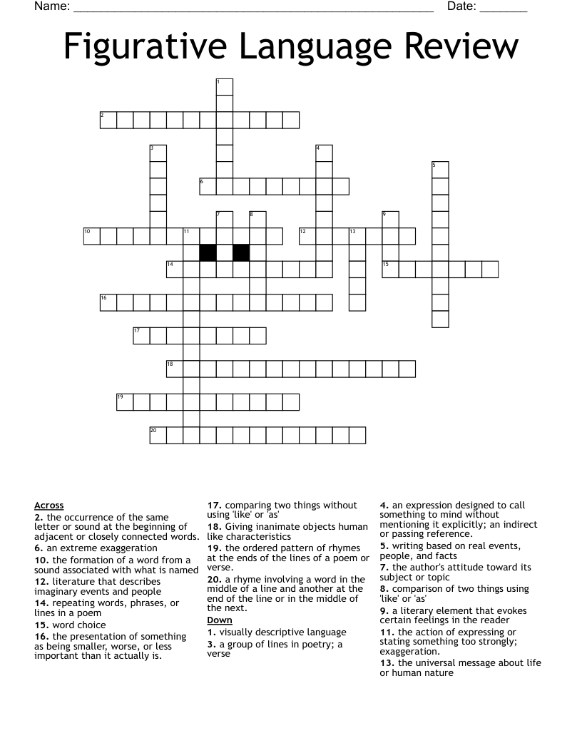 Figurative Language Review Crossword