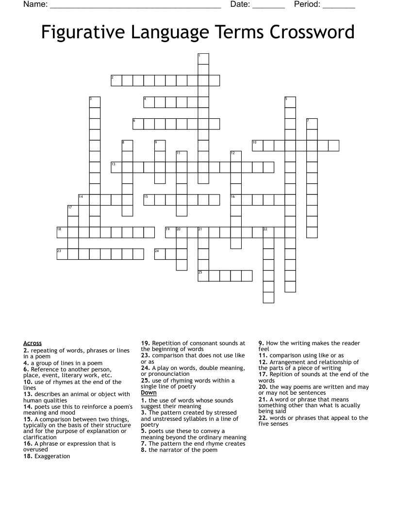 Figurative Language Terms Crossword
