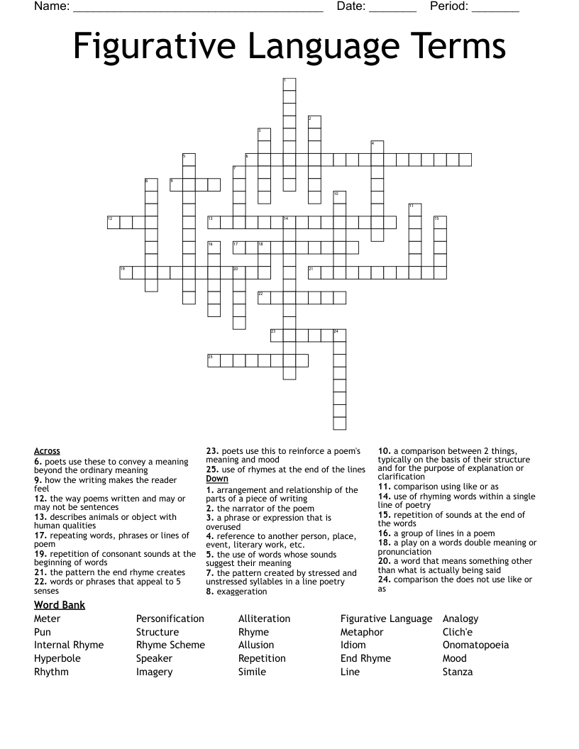 Figurative Language Terms  Crossword