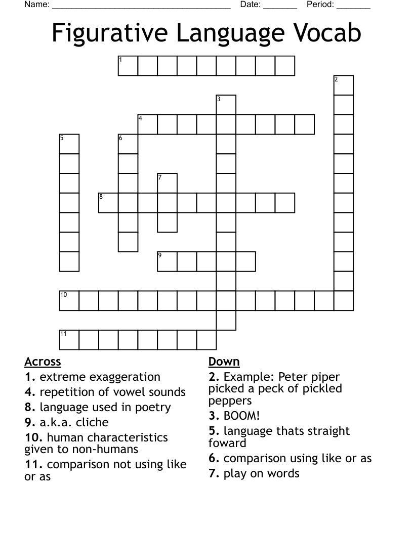 Figurative Language Vocab Crossword