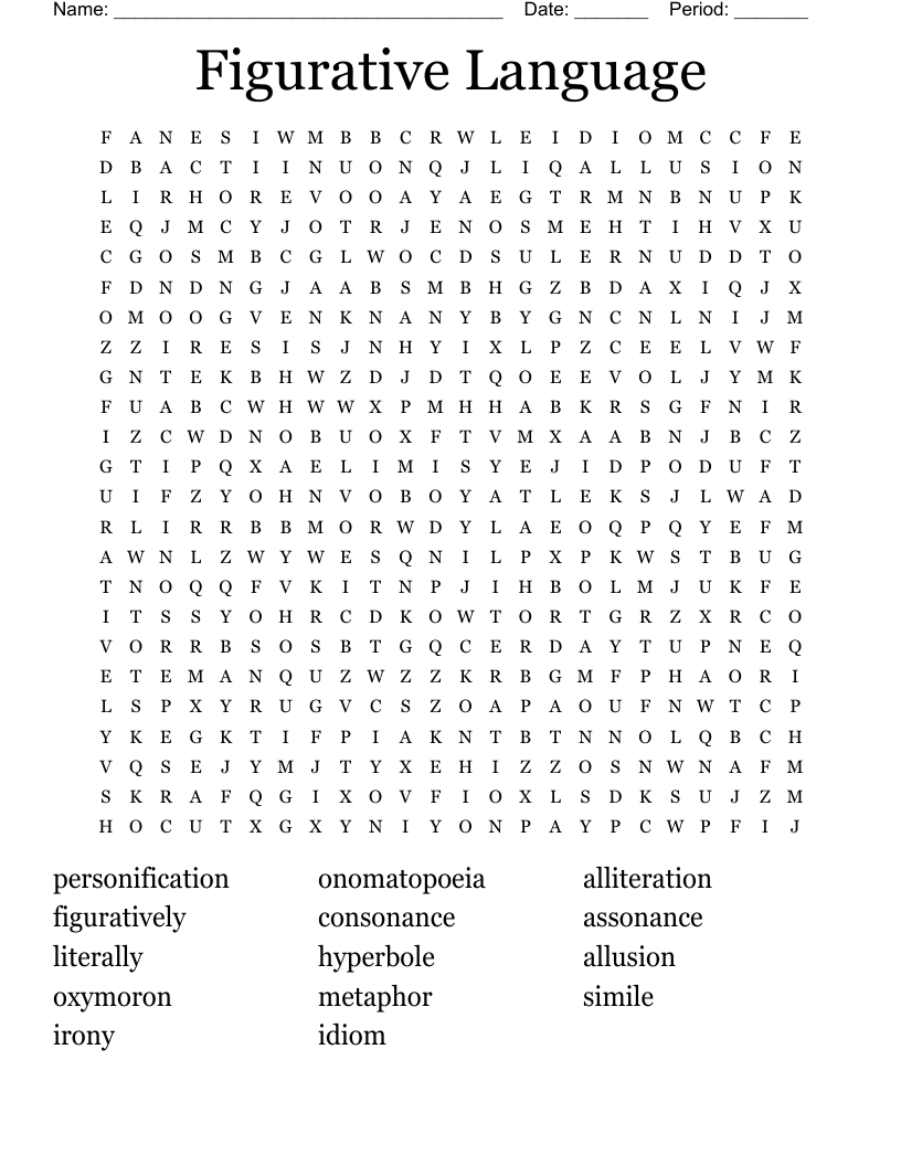 Figurative Language  Word Search