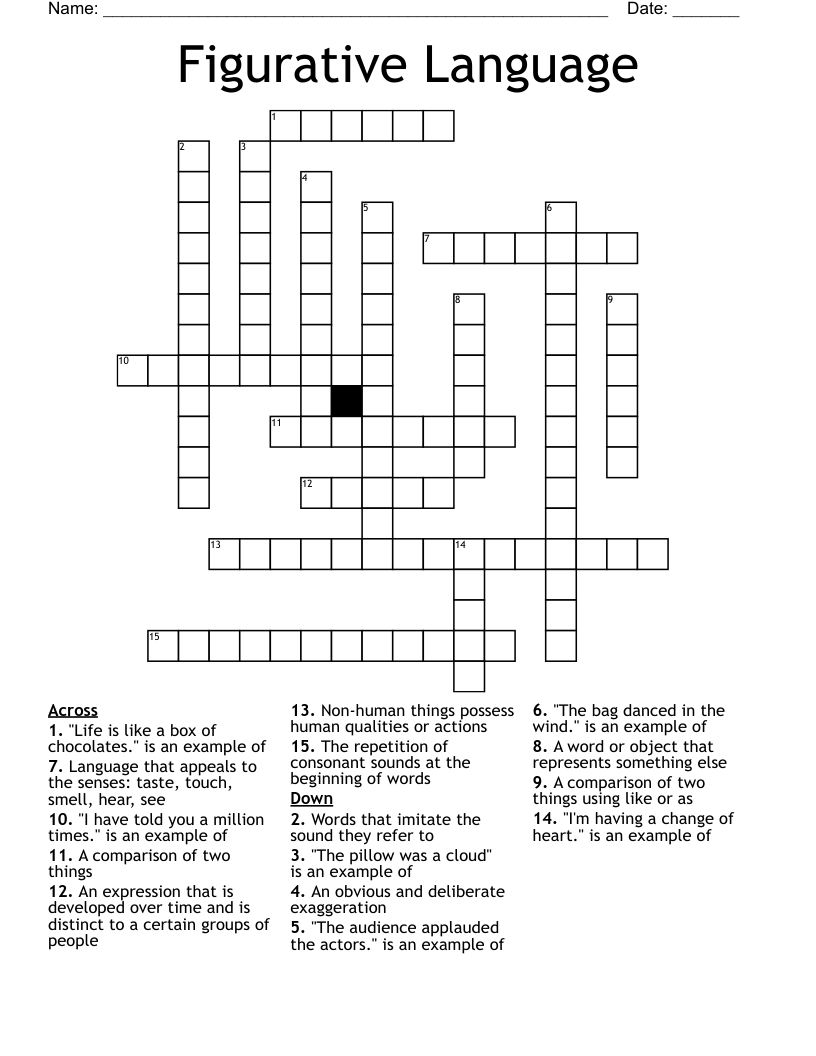 Figurative Language  Crossword