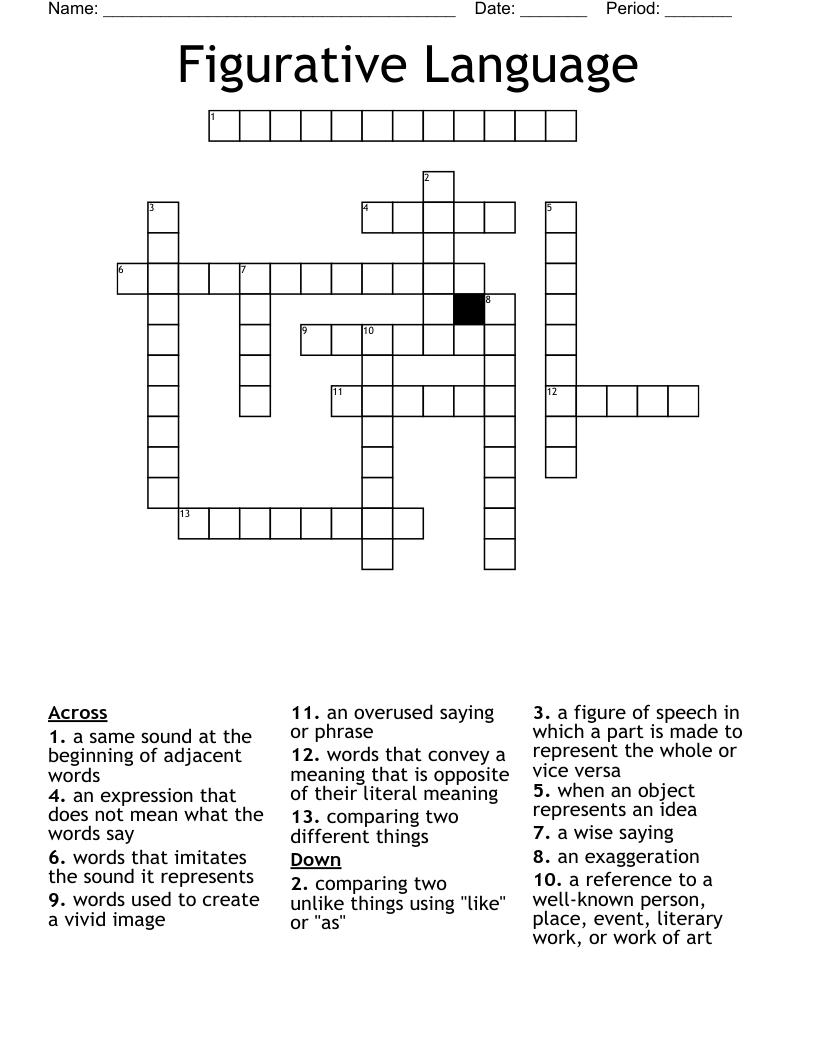 Figurative Language  Crossword
