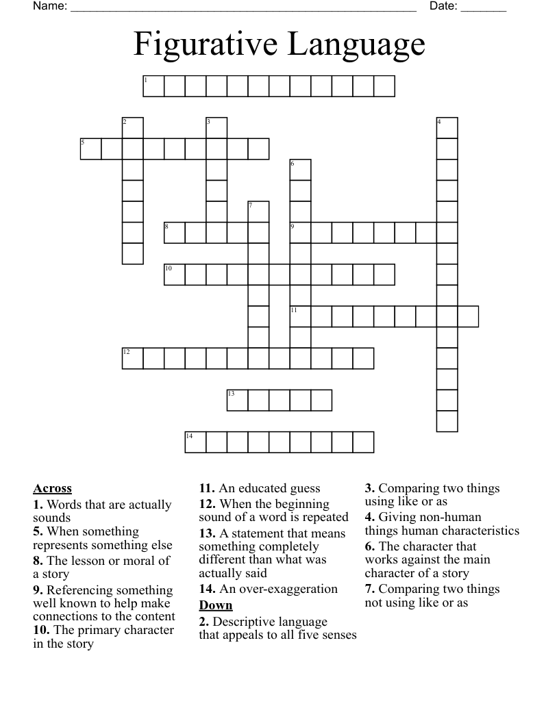 Figurative Language  Crossword