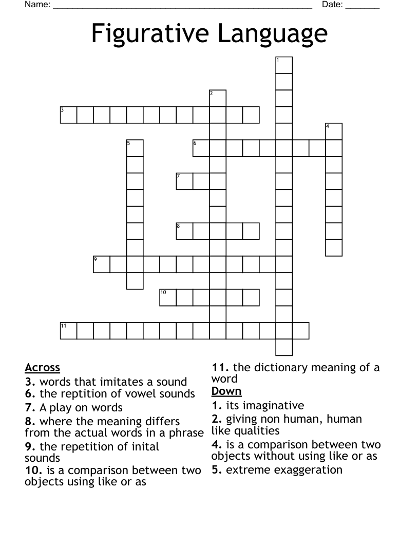 Figurative Language  Crossword