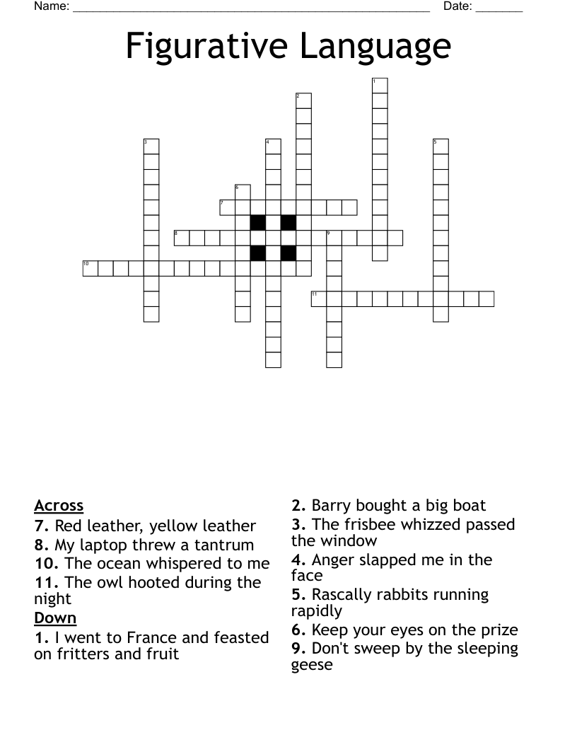 Figurative Language  Crossword