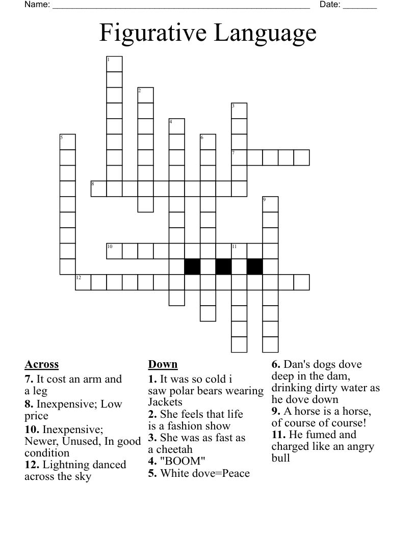 Figurative Language  Crossword
