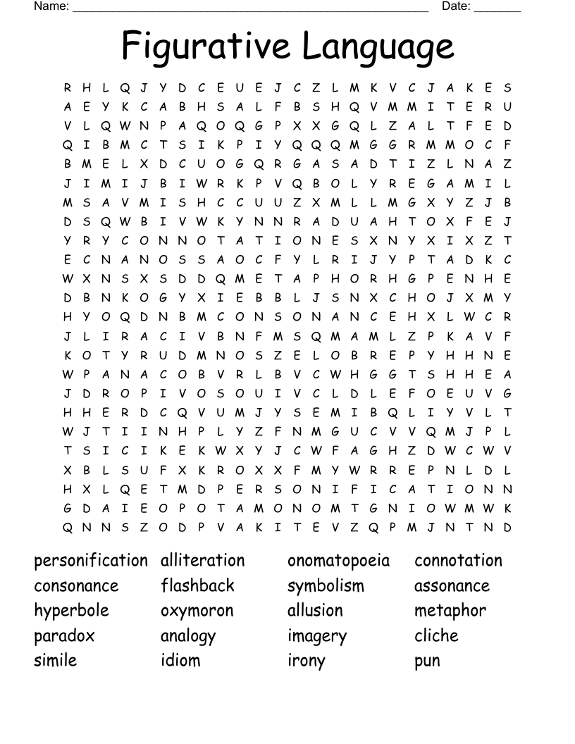 Figurative Language  Word Search
