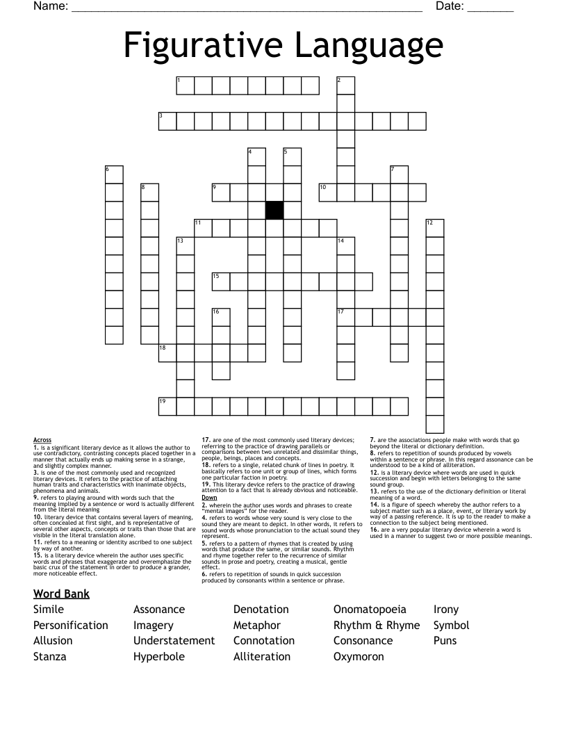 Figurative Language  Crossword