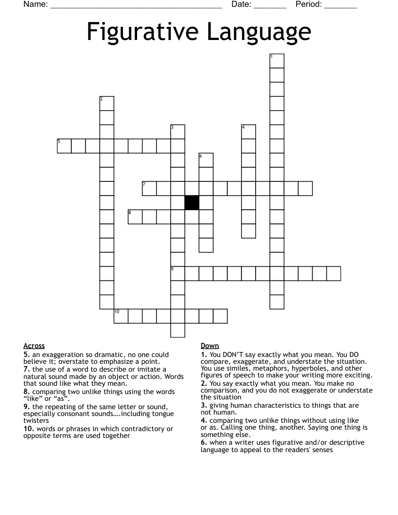 Figurative Language  Crossword