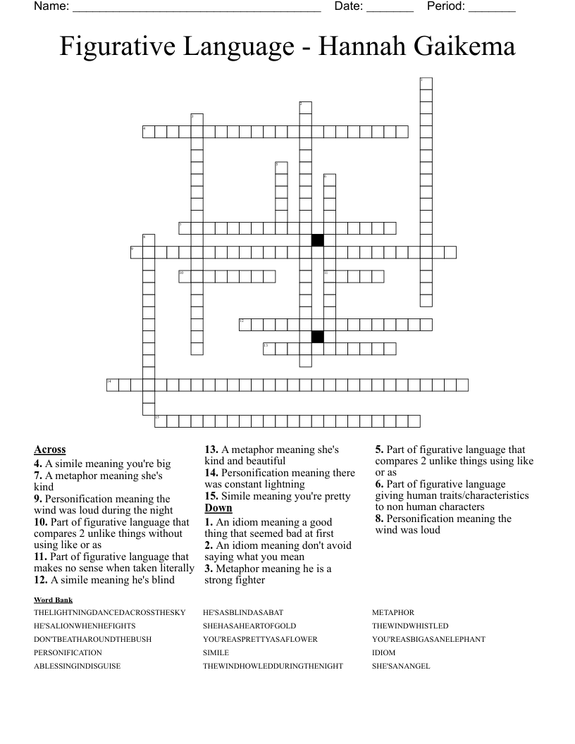 Figurative Language - Hannah Gaikema Crossword