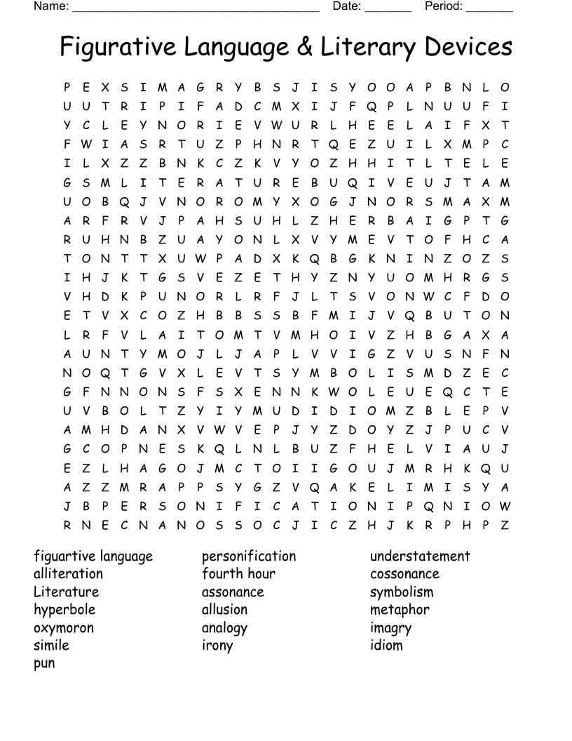 Figurative Language & Literary Devices Word Search