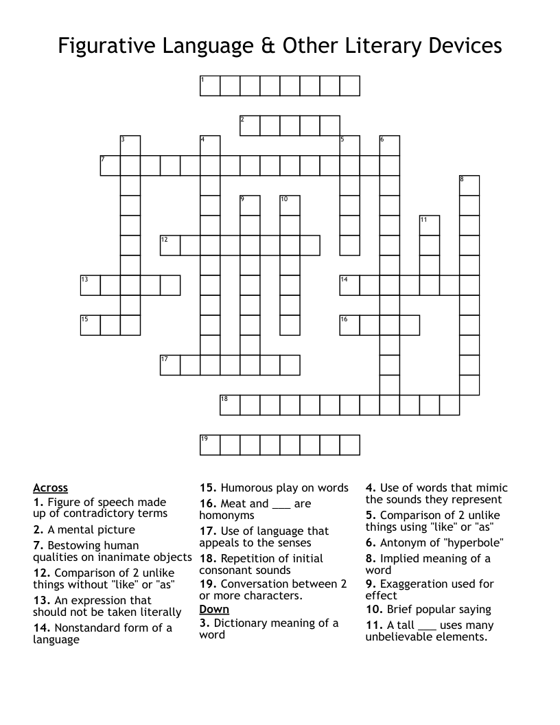 Figurative Language & Other Literary Devices Crossword