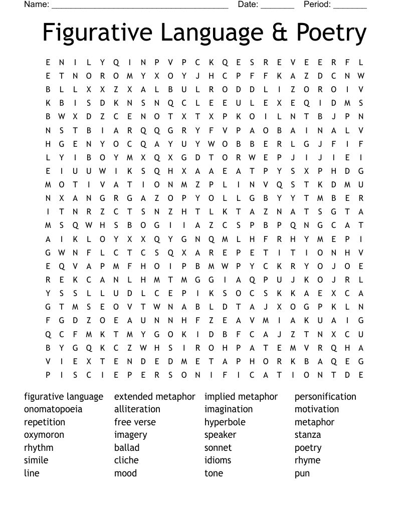 Figurative Language & Poetry Word Search