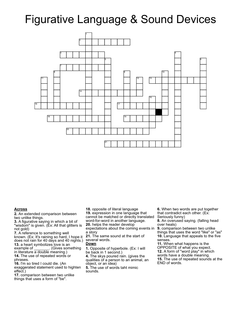 Figurative Language & Sound Devices Crossword