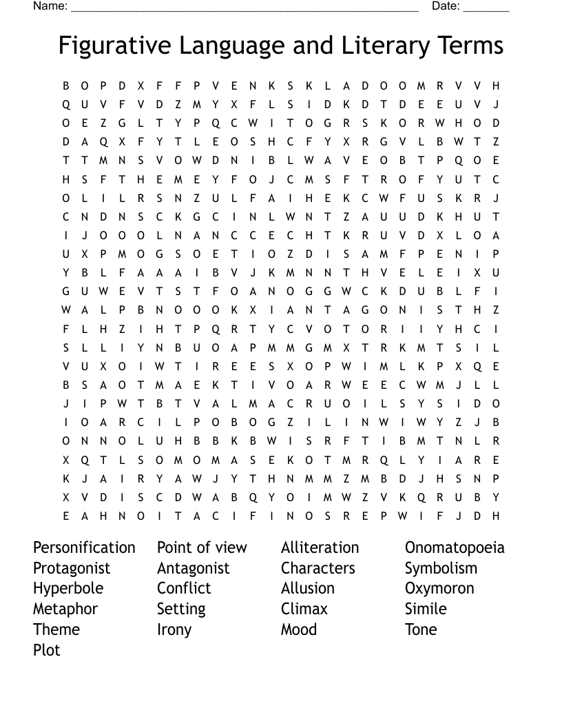 Figurative Language and Literary Terms Word Search