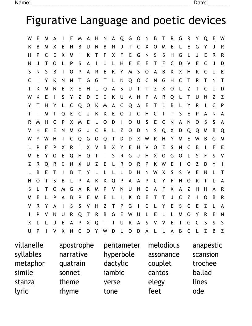 Figurative Language and poetic devices Word Search