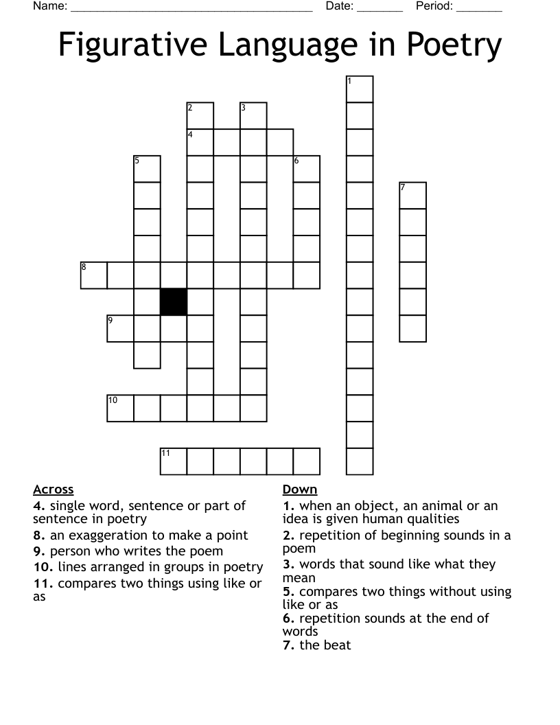 Figurative Language in Poetry Crossword