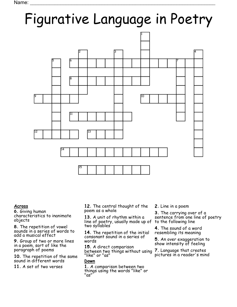 Figurative Language in Poetry Crossword