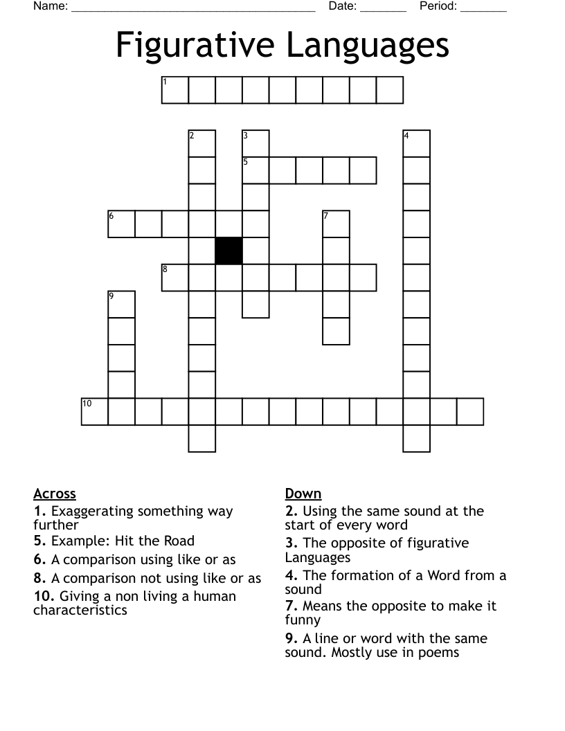 Figurative Languages Crossword