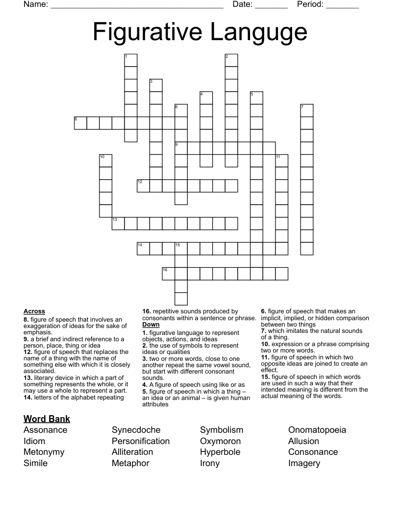 Figurative Languge Crossword