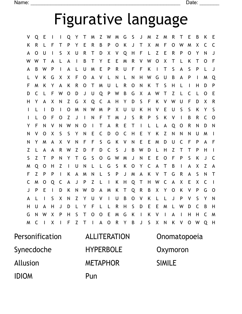 Figurative language Word Search
