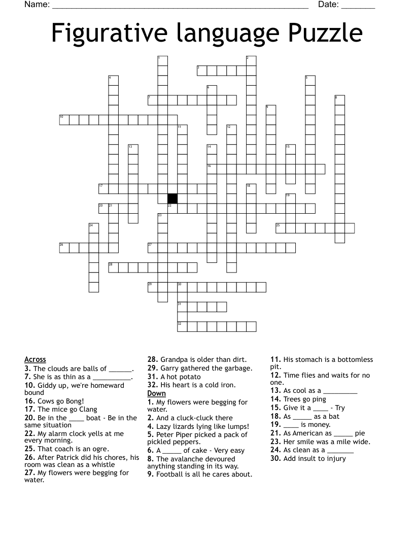 Figurative language Puzzle Crossword