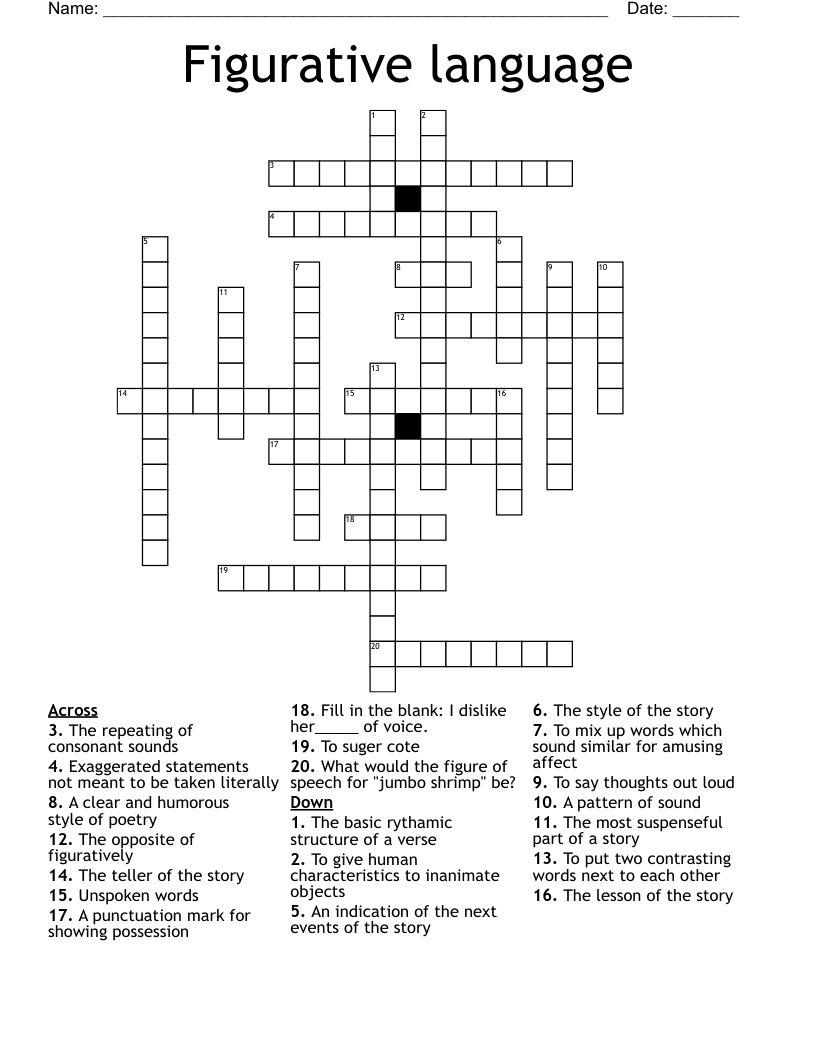Figurative language  Crossword