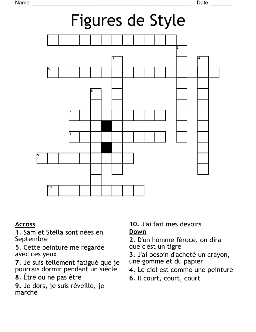 Figures de Style Crossword