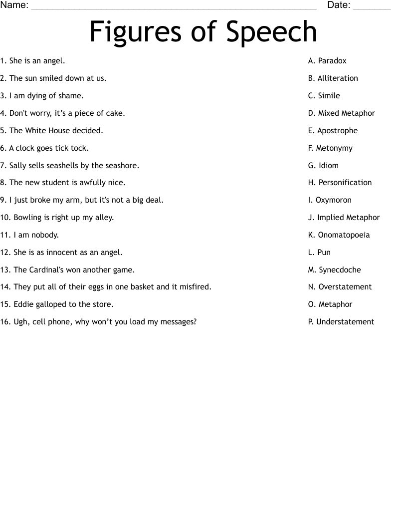 Figures of Speech Worksheet