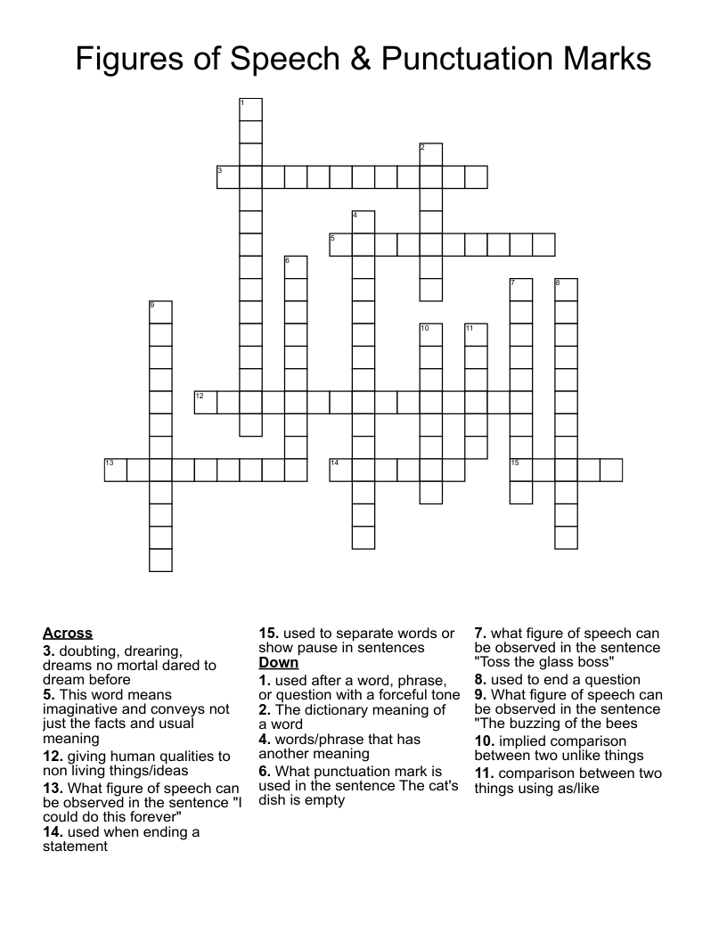 Figures of Speech & Punctuation Marks Crossword