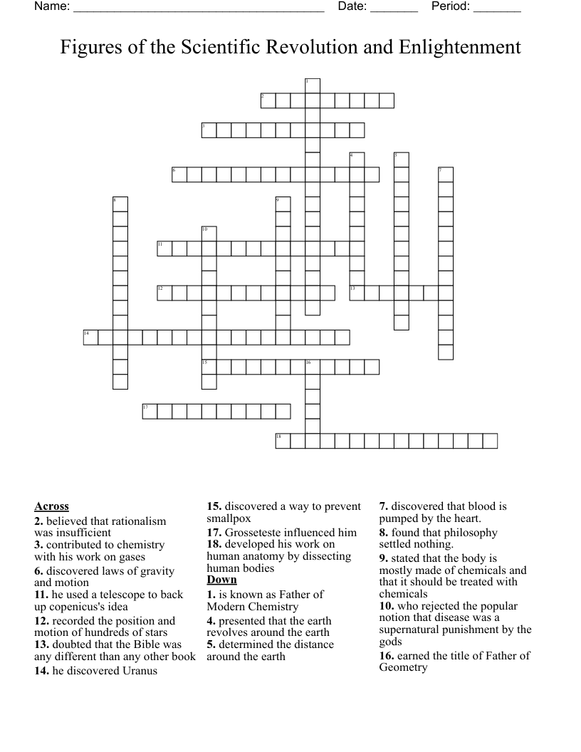 Figures of the Scientific Revolution and Enlightenment Crossword
