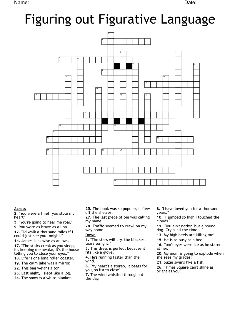 Figuring out Figurative Language Crossword