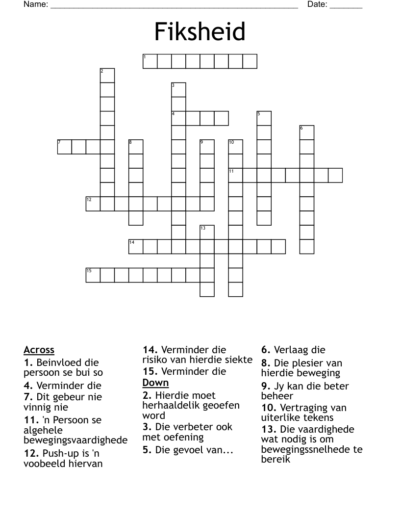 Fiksheid Crossword