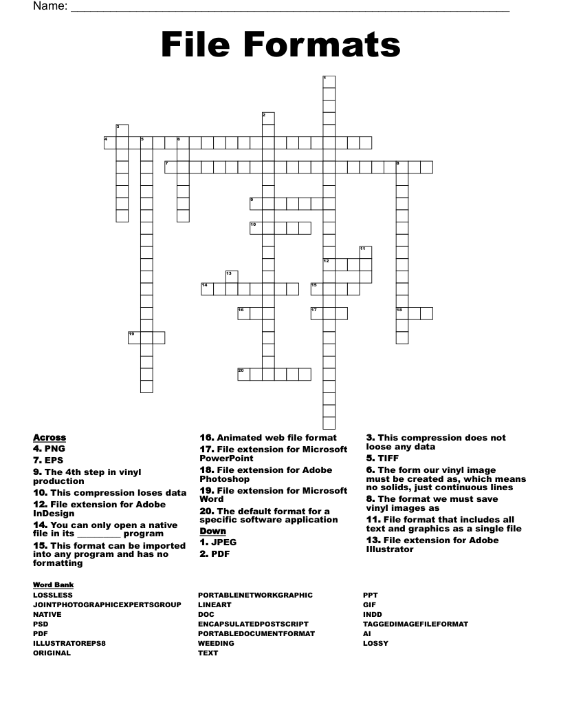 File Formats Crossword