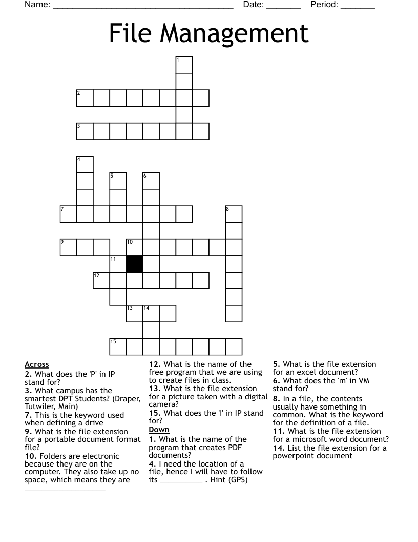 File Management Crossword