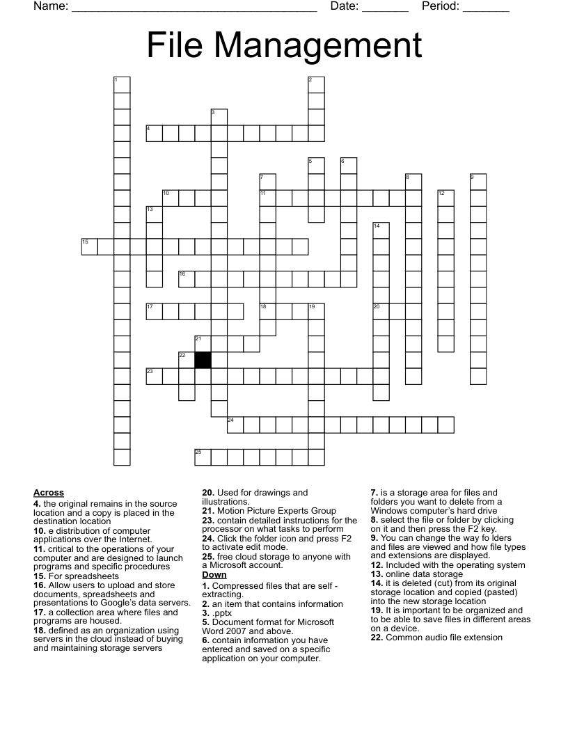 File Management Crossword